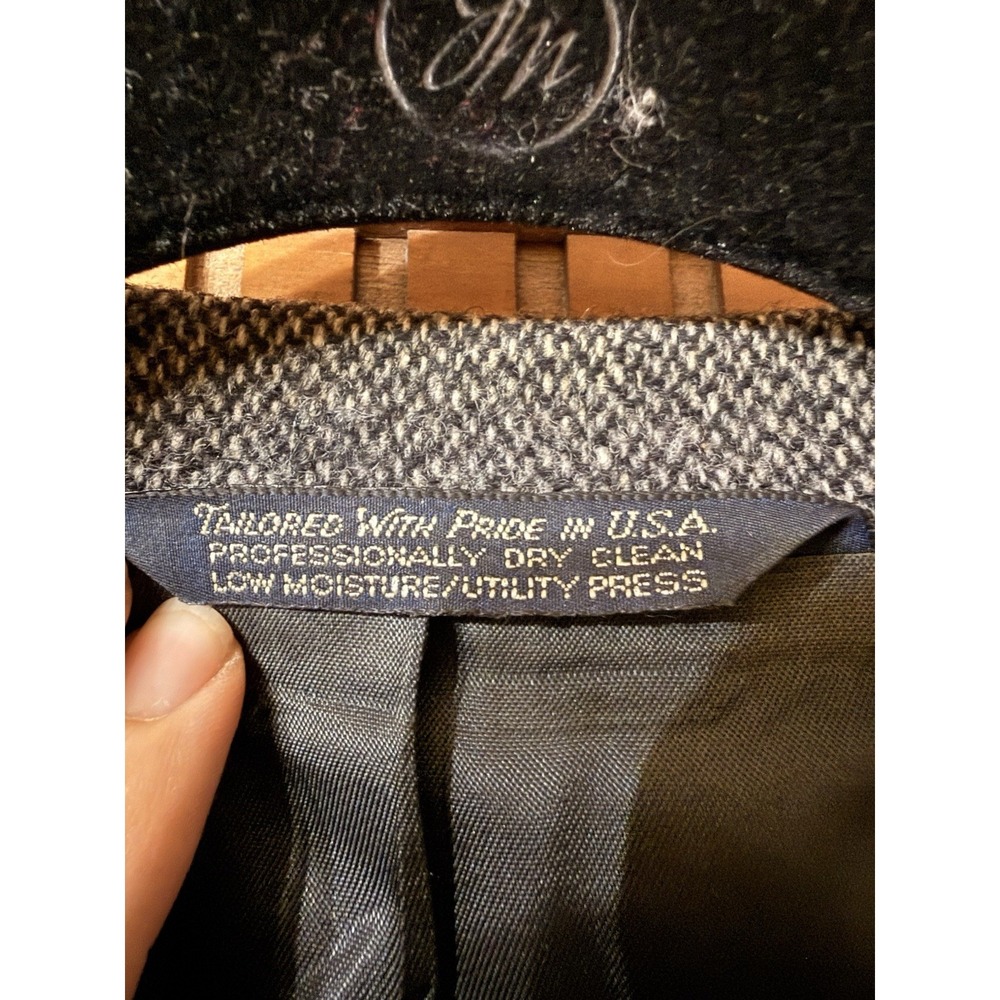 Lands End 42R Gray Herringbone Merino & Lambswool Tweed Blazer Jacket Sport Coat - Picture 4 of 16